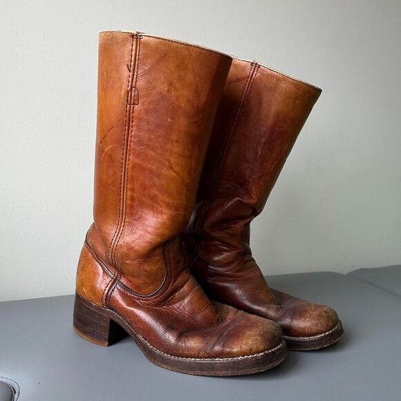 Vintage 60s 70s Frye Brown Mahogany Leather Campus Heel Boot - Picture 2 of 8